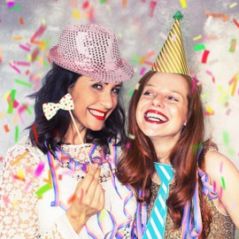 Relaxdays Sequin Hat Set of 2 with 6 LEDs, 3 Light Modes, Glitter, Men & Women, Party Hats, New Year's Eve Hats, Choice of Colours, pink