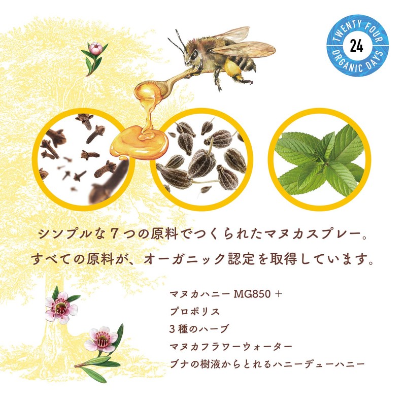 24 Organic Days マヌカ & プロポリス スプレー 30ml