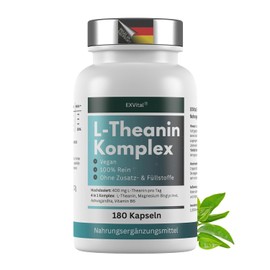 EXVital® L-Theanine Complex, 400 mg Theanine from Green Tea Leaf Extract with Magnesium Bisglycinate, Ashwagandha & Vitamin B6-180 Capsules, L-Theanine Amino Acid, Vegan & Laboratory Tested