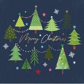 Box Of 8 Merry Xmas Trees Hospice UK Charity Christmas Cards