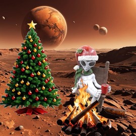 Bella Haus Christmas Shoppe 3-Inch Andre The Alien with Santa Hat & Scarf Ornament | Whimsical Extraterrestrial Holiday Décor | Festive Resin Decoration for Christmas Tree