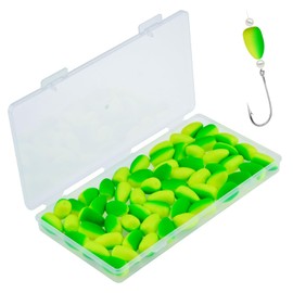 EQUIJUANCE 65 Pack Fishing Floats -Pompano Rigs Float Catfish Rigs with High Visibility Colors, Bullet Fishing Foam Floats for Catfish Trout Walleye Rigs (Yellow-Green, L(1/2")-60pcs)