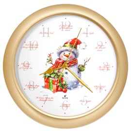 JUSTIME 14-Inch Home Wall Clock, Christmas Snowman Pattern Music Wall Clock, Decorative Timepiece for Home Décor (TCXM-SNW-GD)