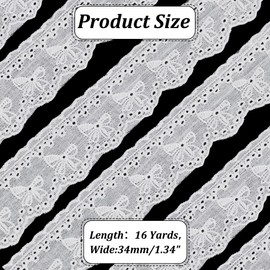 HOBBIESAY 10 Yards White Eyelet Lace Ribbon 1-3/8 Inch Wide Cotton Lace Embroidery Ribbon Ruffle Lace Craft Trim for Sewing Home Decoration DIY Crafts Clothing Accessories Supply
