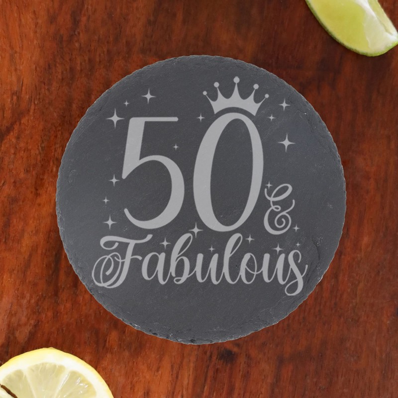 50th Birthday Gift for Women 50 & Fabulous Engraved Slate