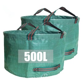 Heavy Duty Garden Waste Bags, 2PCS 500 Litre Large Bag with Handles, Reusable Bags Refuse Rubbish Bag, Waterproof Garden Green Waste Sack, Ideal for Collecting Waste