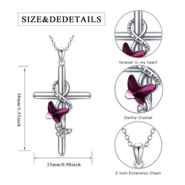 Flpruy Butterfly Cross Necklace 925 Sterling Silver Purple Butterfly Pendant Necklace Butterfly Jewelry Gifts for Women Girls