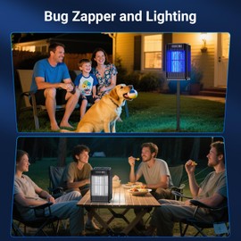 Solar Bug Zapper Outdoor Waterproof, Solar Mosquito Zapper Outdoor with Ground Bracket, Cordless Fly Zapper with Illuminated Light, 5000mAh Rechargeable Mosquito Killer