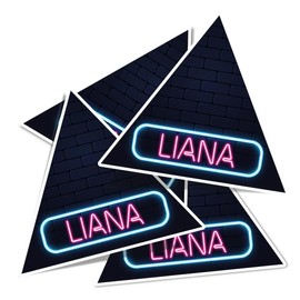 Vinyl Triangle Stickers (Set of 4) 10cm - Neon Sign Design Liana Name for Laptops, Tablets, Luggage, Scrap Booking, Fridges #353229