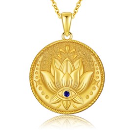 YEESIA Evil Eye Necklace Sterling Silver Lotus Necklaces Evil Eye Pendant Spiritual Protection Amulet Jewelry Birthday Gifts for Women Men, non, Sterling Silver, Zircon