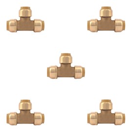1/2-Inch Push Fit Plumbing Tee - Push-to-Connect Plumbing Fittings - Straight/Elbow/ee Plumbing Fitting with 1/2" Disconnect Clip - Push fit Fittings for Copper Copper, PEX, CPVC Pipe - Pack of 5