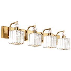 Ralbay Crystal Gold Vanity Lights 4-Lights 31.5''Gold Crystal Vanity Lights Over Mirror Modern Crystal Gold Bathroom Vanity Lighting Fixtures