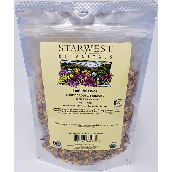 Starwest Botanicals Organic Licorice Root Tea Loose Cut and Sifted, 4 Ounces