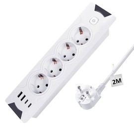 JACEPFY Table Socket with USB Desk Power Strip for Worktop in Kitchen Office (White, 4-Way 4USB)