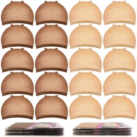20Pack Brown and Light Brown Wig Caps Stretchy Nylon Stocking Caps for Women Wig
