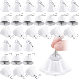 30 Pieces Craft Bells Small Brass Bells for Crafts Mini Vintage Bells with Spring Hooks Tiny for Hanging Wind Chimes Making Dog Training Doorbell Wedding Decor, 1.65 x 1.5 Inch (White)