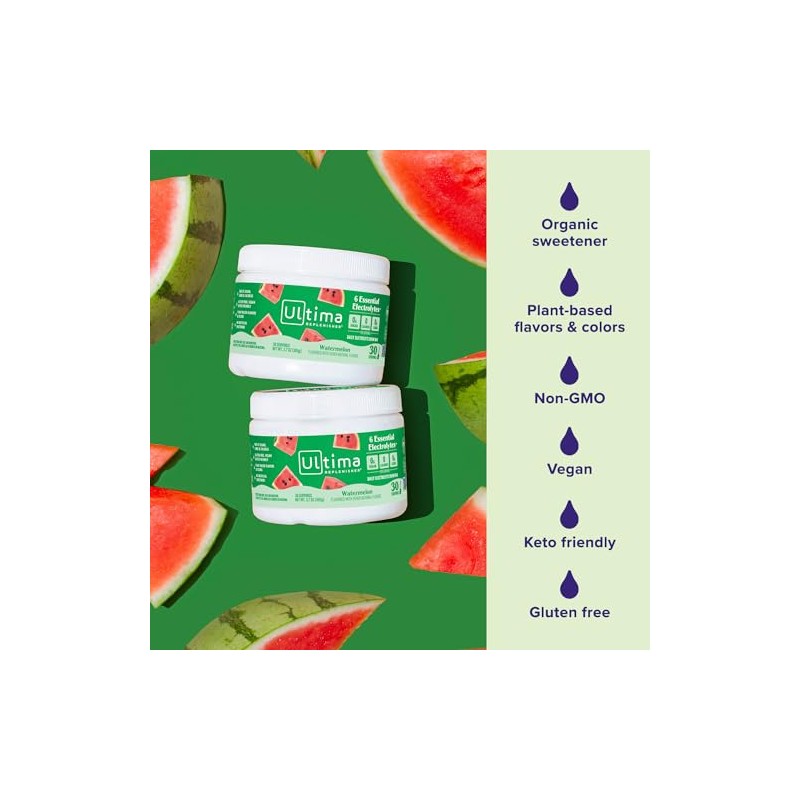 Ultima Replenisher Electrolyte Hydration Powder Watermelon Serving Canister Sugar Free