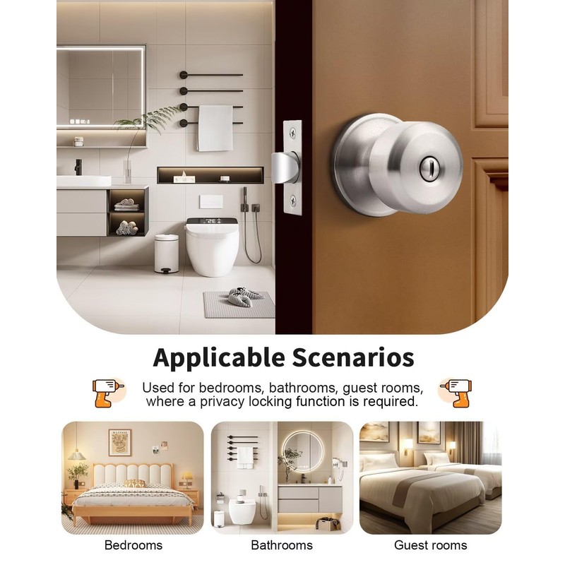 Probrico 10 Pack Brushed Nickel Door Knob Without Key Privacy