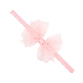 Wee Ones Girls' Organza Double Hair Bow on a Matching Elastic Band, 0-6 Months, Mini, Light Pink