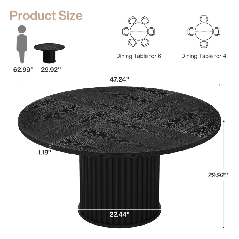 47" Round Kitchen Table for Small Space, Seats 4-6 with