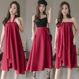 Solid Color Pilates Wrap Skirt, Full Lace-Up High-Waist Mid-Length Women's L, Recommended 50.50 Kg-57.50 Kg / Bean Green 5ea