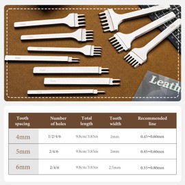 QMNNMA 10Pcs Leather Stitching Punch, Leather Hole Punch Set Diamond Stitching Chisel Set, Multiple Sizes White Steel 1/2/4/6 Prong Leather Chisel with Storage Bag for Leather Craft