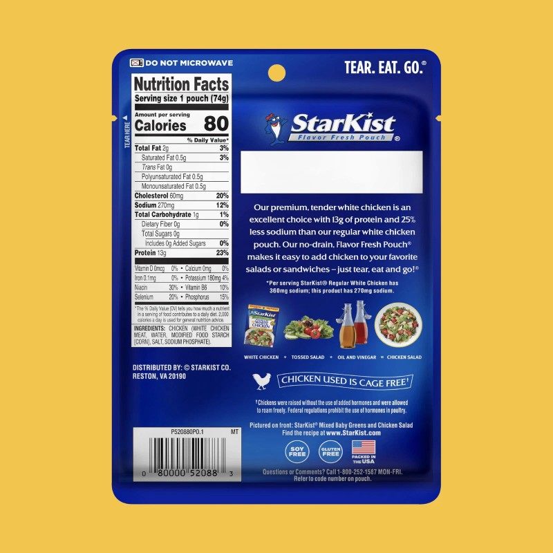 Starkist Less Sodium Premium White Chicken - 2.6 Oz Pouch