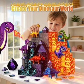 80PCS Dinosaur Magnetic Tiles with 6 3D Dinosaurs - Building Set for Kids