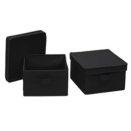 Medium Fabric Storage Bins with Lids, Black