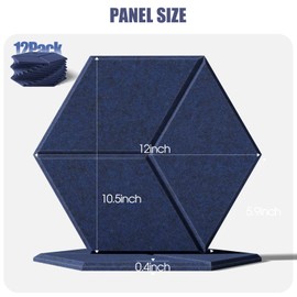 Dailycooper 12 Pack Self-adhesive Acoustic Panels 12" X 10" X 0.4" -Sound Proof Foam Panels with High Density, Fashionable Y-Lined Design, Flame Resistant, Absorb Noise and Eliminate Echoes(Dark Bule)