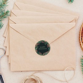 Beautiful Berry Wreath Christmas Envelope Seals - Set of 72 Holiday Envelope Stickers