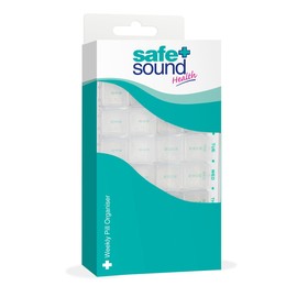 Safe and Sound Weekly Pill Organiser, 4 Compartments Per Daily Removable Section, Printed and Braille Flip-top Lids, Push-open Catches