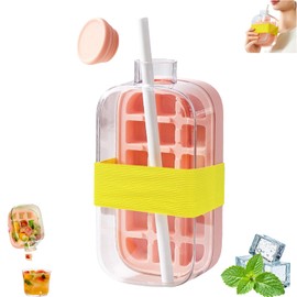 GWAWG Ice Cube Bottle, 2-in-1 Ice Cube Bottle with Straw, with Leak-proof Lid, Portable Design with Pressure Release for Drinks, Outdoor and Home Use
