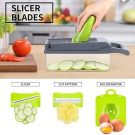 Generic Easy use 12 in 1 Multi-functional one-piece food dicer onion vegetable chopper., White/Green