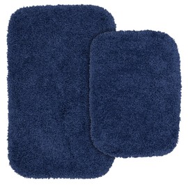 Garland Rug Serendipity Navy Blue 2 Bath Rugs (17"X24", 21"X34") Shaggy Nylon Washable Bathroom Rug Set - Soft, Absorbent, and Stylish for Your Bathroom