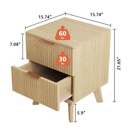 Mid Century Modern Dresser, 2 Drawer Dresser for Bedroom Wood, Small Nightstand with Drawers and Solid Wood Legs, Bed Side Table with Storage for Small Spaces, Living Room, Office, Nursery (Natural)