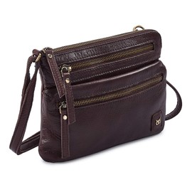 Wise Owl Accessories Small Crossbody Sling Bag Real Leather Purse for Women Crossover Trendy Shoulder Handbag (Coffee Multi-Wax)