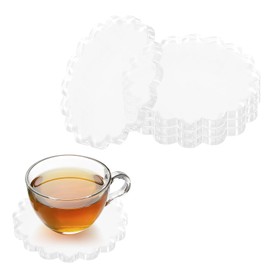 Scalloped Acrylic Coasters for Drinks, Clear Coasters Set of 4, Waterproof Coaster with Silicone Anti-Slip Dots, Aesthetic Desk Accessories Acrylic, Cute Coaster Minimalist Decor for Home, Office