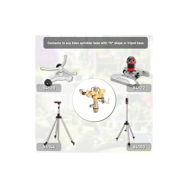 Eden 16032 Brass Impact Sprinkler, Heavy Duty Sprinkler Head, Adjustable
