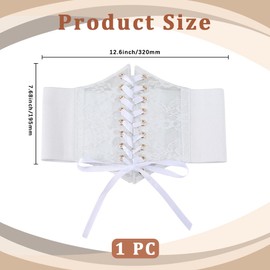 CABODYALS White Cinch Corset Lace Up Waist Belt Faux Leather Vintage Boho Bow Tie Wrap Wide Lace Elastic Trendy Waistband Belts Bulk for Women Dresses Shirts Clothing Costume Birthday Party Accessory
