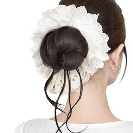 Bun Hair Pieces for Women | Curly Hair Bun Extensions for Women | Elastic Ponytail Holder Hairbands Wigs for Party Dating Banquet Wedding Casual Event Outdoor