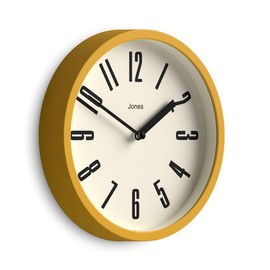 JONES CLOCKS® Hot Tub Wall Clock | Small Retro Round Clock | 8 inch | Mustard Yellow | Easy to Read Numbers | Ideal for Kitchen, Office, Children’s Room or Any Small Space