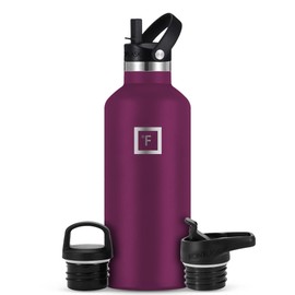 IRON °FLASK Camping & Hiking Hydration Canteens - 3 Lids (Narrow Straw Lid) Leak Proof Vacuum Insulated Stainless Steel - Hot & Cold Double Walled Sports Water Bottle - Burgundy, 32 Oz