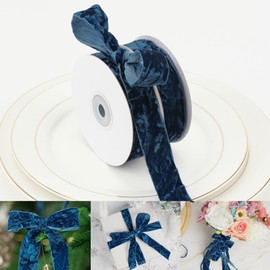 HUIHUANG Blue Velvet Ribbon 1 inch x 10 Yards Luxury Crushed Blue Christmas Velvet Ribbon for Tree Ornaments, Gift Wrapping, Wreath Decoration, Invitations, Holiday Decor, Bows, Flower Bouquets