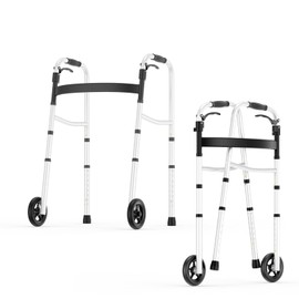 Standard Walkers for Seniors - 8 Levels Adjustable Height Folding Walker with Wheels, Lightweight Front Wheel Walkers for Elders & Adults & Handicapped, Weighing Up to 350 Pounds Rolling Walker