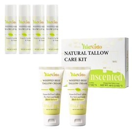 Beef Tallow for Skin: Organic Grass Fed Tallow Cream & Lip Balm Set – Natural Dry Skin Moisturizer for Face, Body & Lips