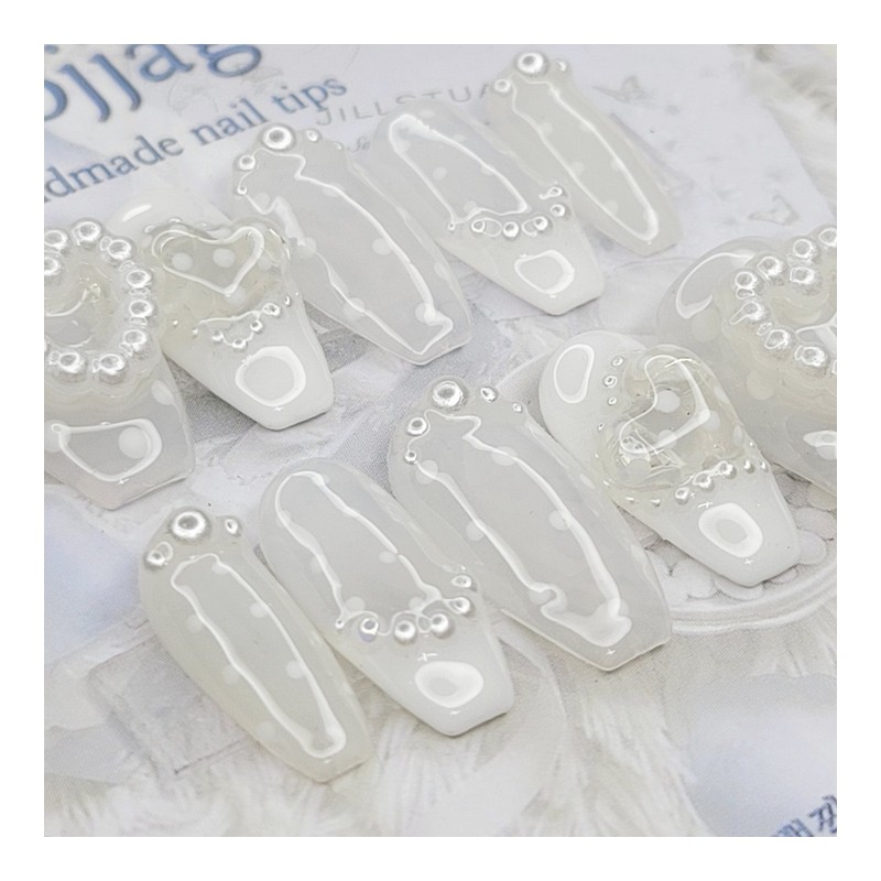 White dot handmade nail tips - Oval XL / 화이트