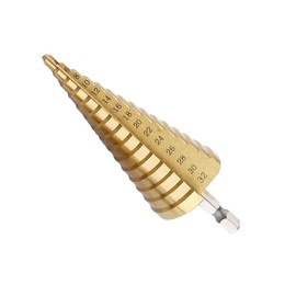 Shallho 1/4 Inch Hexagon Shank 4-32 mm Titanium Coated Spiral Grooved Step Drill Bit HSS Step Drill Bit for Plastic Wood Metal Multi-Hole Taper Drill