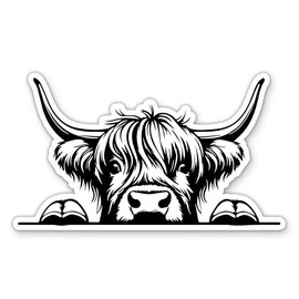 Highland Cow Sticker - for Car Wall Large Size - Cow Peeking Decal - Waterproof Vinyl - 12"