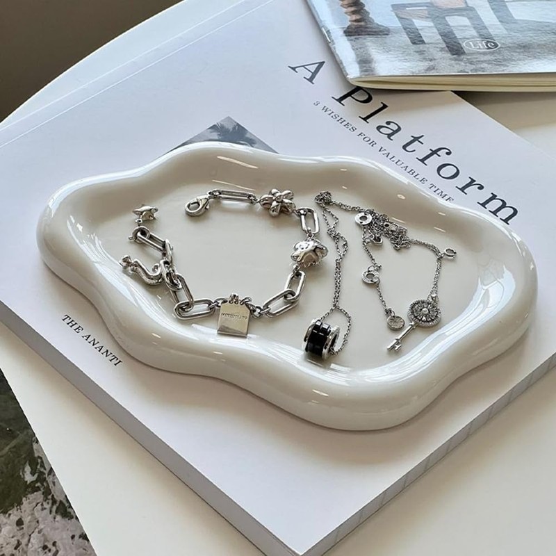 NatureMan Ceramic Jewelry Dish,Jewelry Tray Trinket Dish,Irregular Cloud Shape Decorative